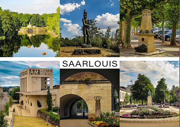 Postkarte mit Stadtansichten Saarlouis